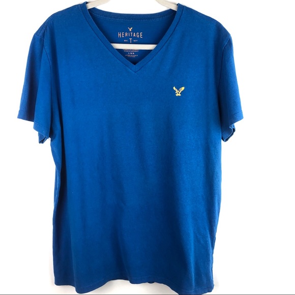American Eagle 100% Cotton Blue V-Neck Tee Shirt